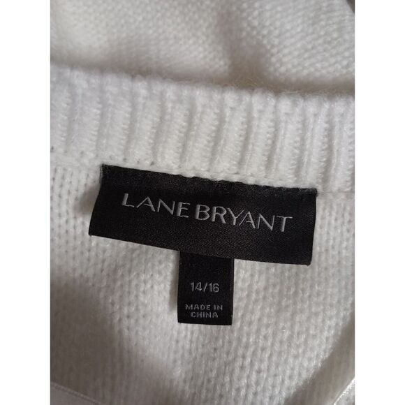 Lane Bryant ladies 14 Ivory Knit Sweater with Black Lace‎ Shoulder Crew Neck - Picture 4 of 6